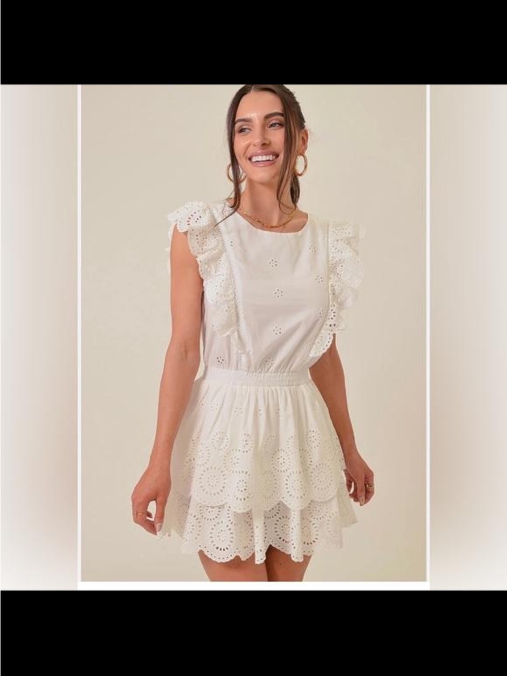 Steve Madden White Eyelet Ruffle Mini Dress